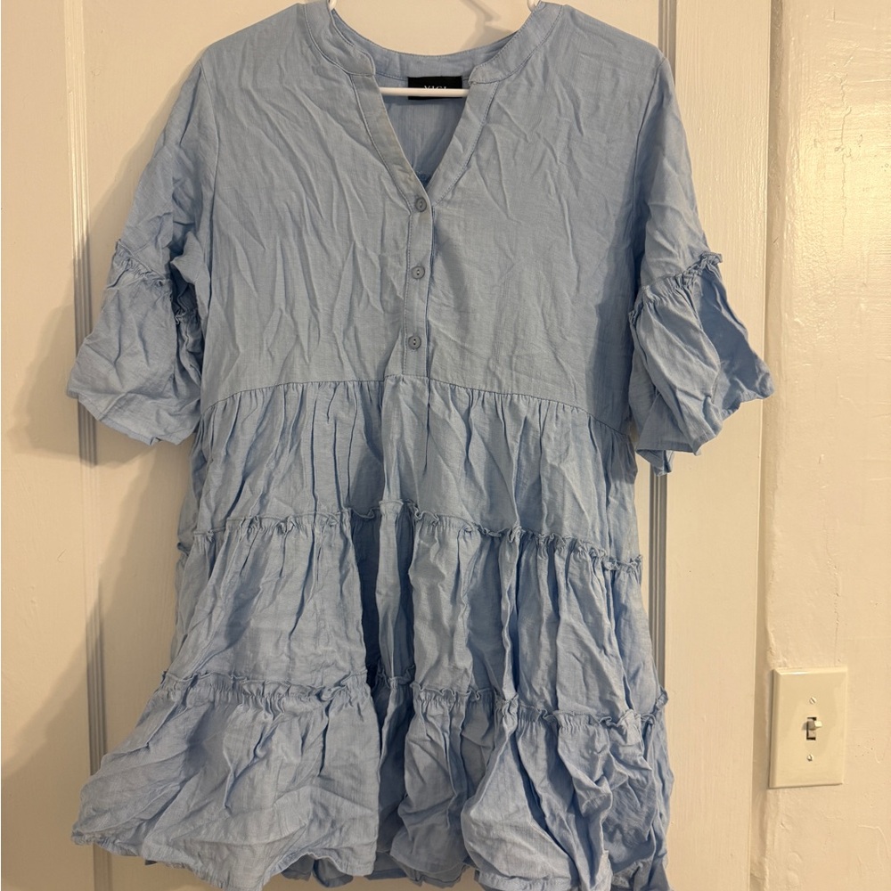Vici Sky Blue Button-Front Dress
